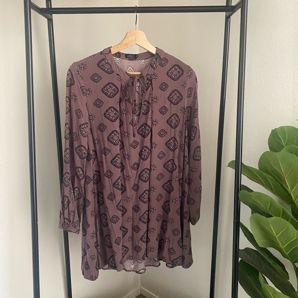 Lightweight, tie neck, purple tunic shirt or dress. Size medium.